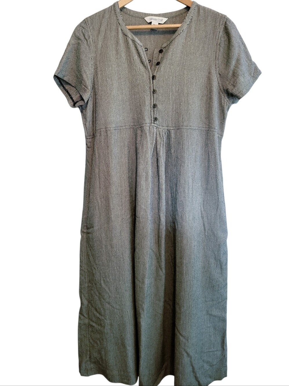 Coldwater Creek Rayon/cotton Blend Midi Dress Black & Cream Mini Stripes Size M